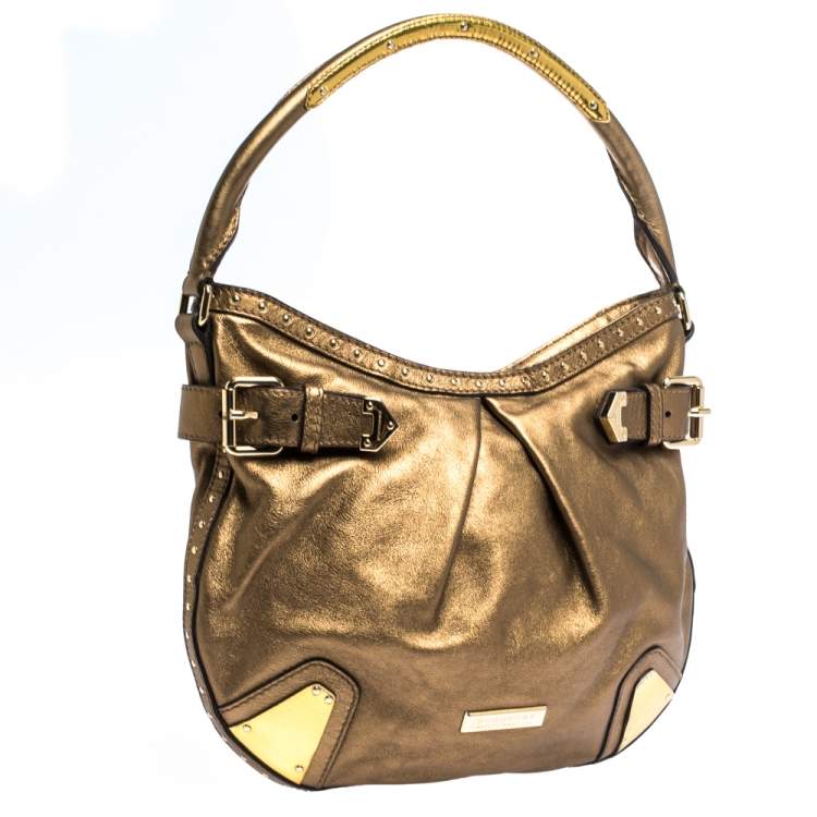 Pre Owned Burberry Gold Leather Hartley Hobo
