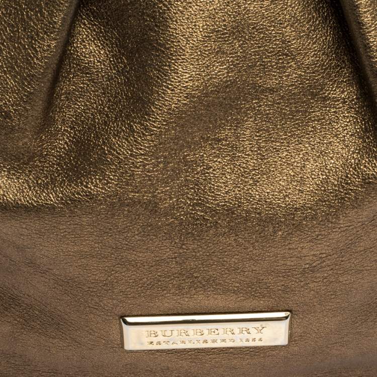 Pre Owned Burberry Gold Leather Hartley Hobo