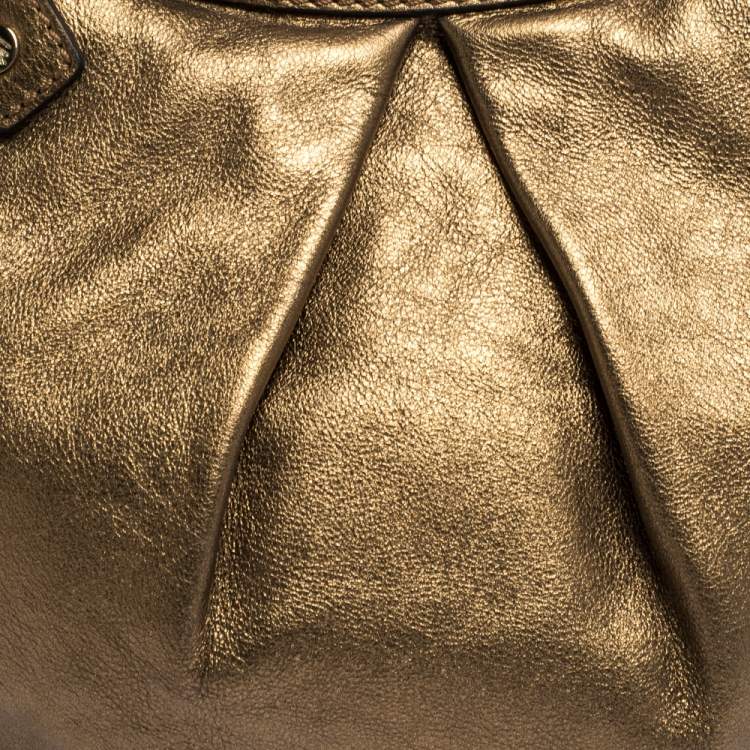 Pre Owned Burberry Gold Leather Hartley Hobo