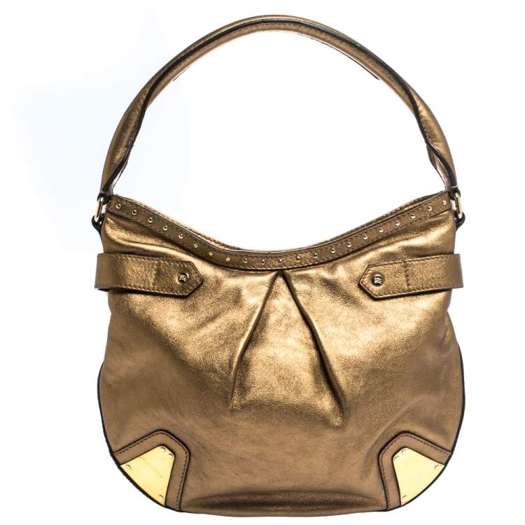 Pre Owned Burberry Gold Leather Hartley Hobo