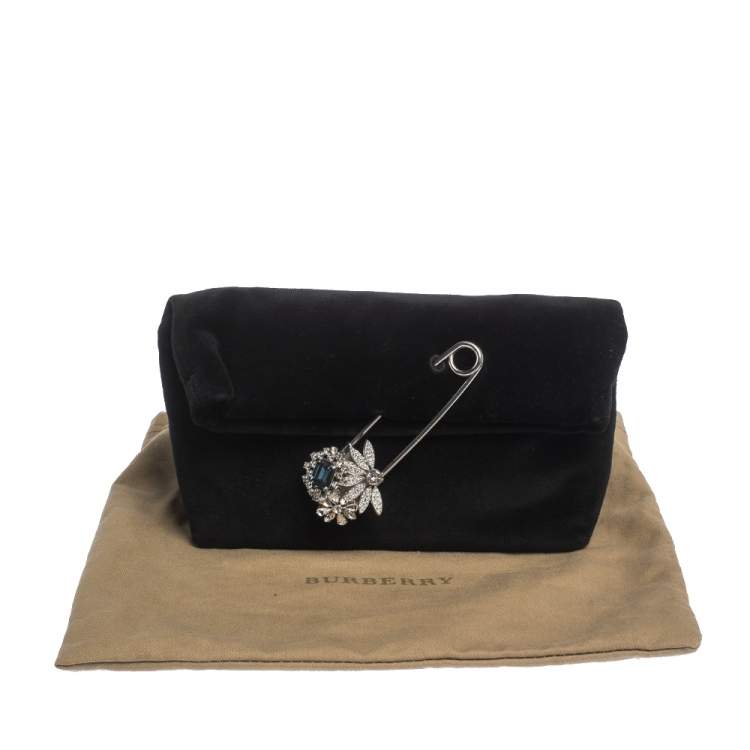 Pre Owned Burberry Black Velvet Crystal Embellished Pin Clutch