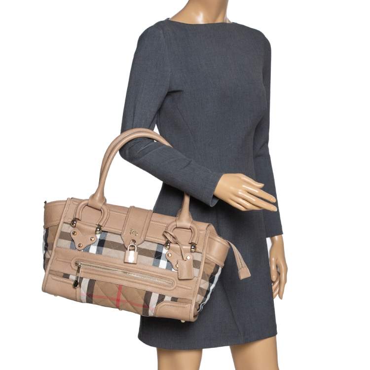 مملوكة مسبقًا Burberry Beige Quilted House Check Canvas and Leather Manor Satchel