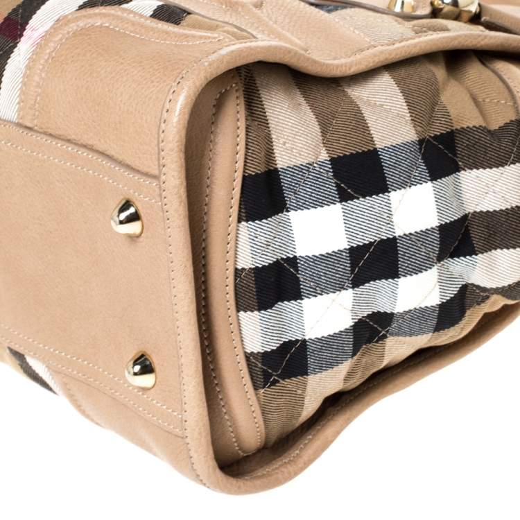 مملوكة مسبقًا Burberry Beige Quilted House Check Canvas and Leather Manor Satchel