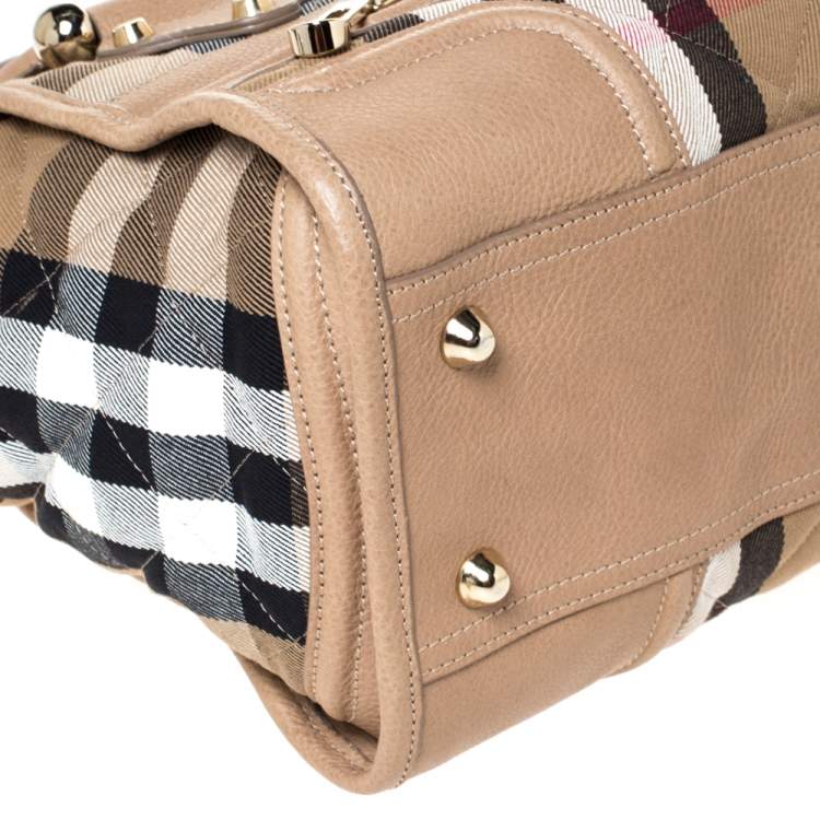 مملوكة مسبقًا Burberry Beige Quilted House Check Canvas and Leather Manor Satchel