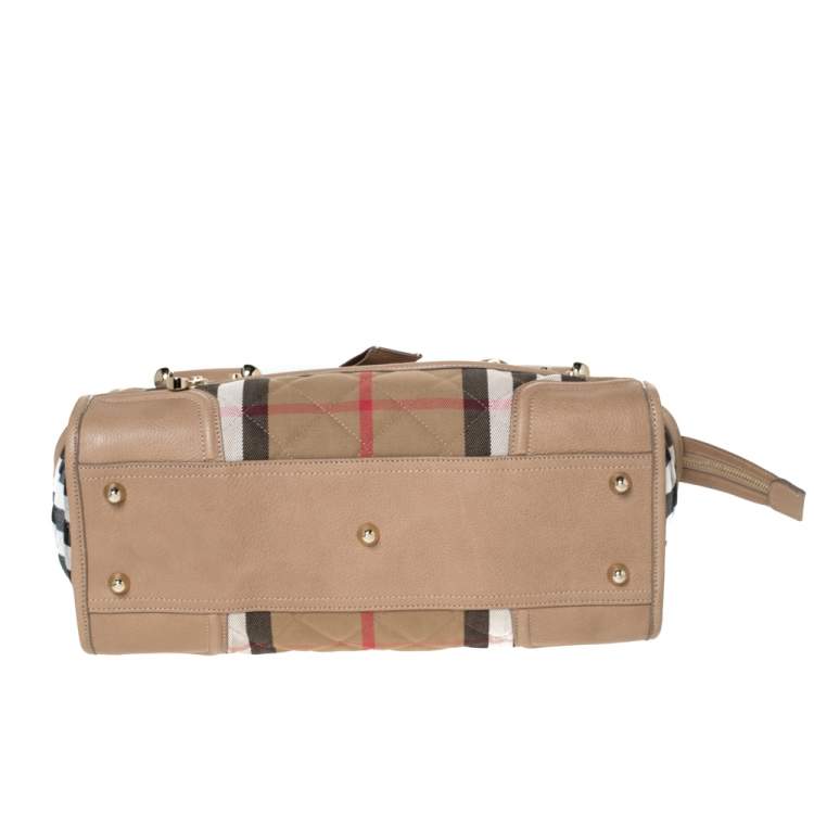 مملوكة مسبقًا Burberry Beige Quilted House Check Canvas and Leather Manor Satchel