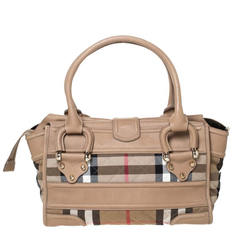 مملوكة مسبقًا Burberry Beige Quilted House Check Canvas and Leather Manor Satchel