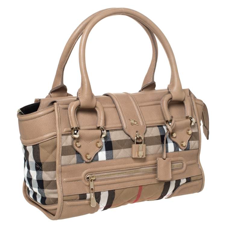 مملوكة مسبقًا Burberry Beige Quilted House Check Canvas and Leather Manor Satchel