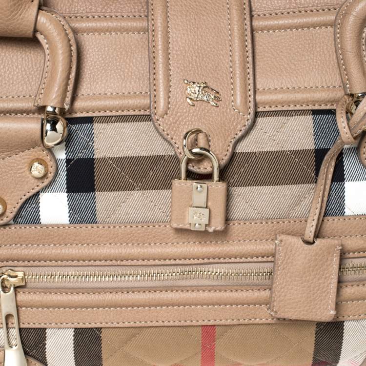مملوكة مسبقًا Burberry Beige Quilted House Check Canvas and Leather Manor Satchel