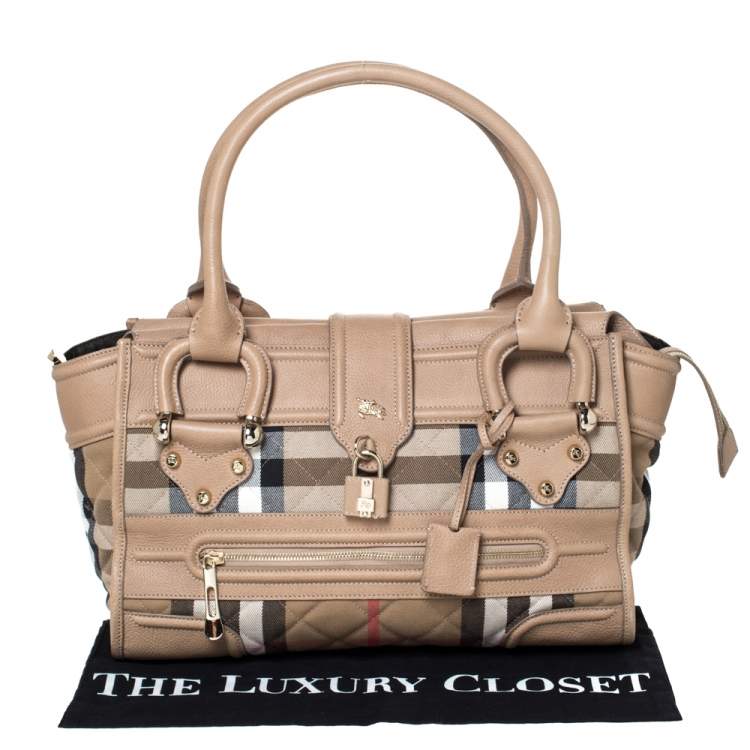 مملوكة مسبقًا Burberry Beige Quilted House Check Canvas and Leather Manor Satchel
