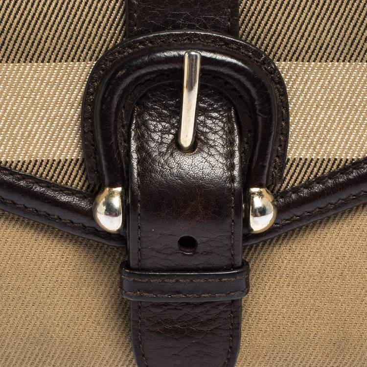 Pre Owned Burberry Brown/Beige Nova Check Canvas and Leather Buckle Compact Wallet