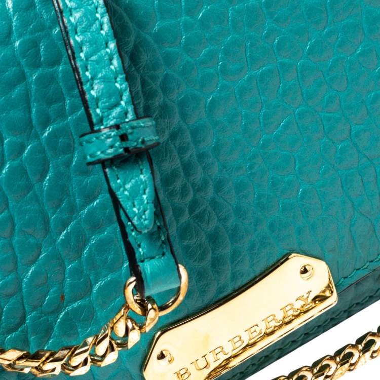 Pre Owned Burberry Turquoise Leather Madison Wallet on Chain