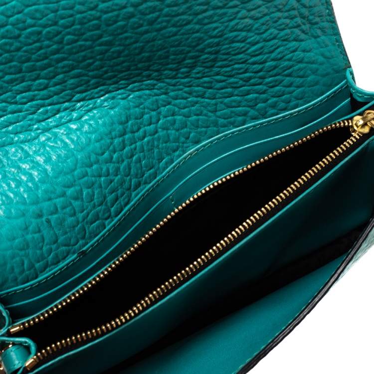 Pre Owned Burberry Turquoise Leather Madison Wallet on Chain