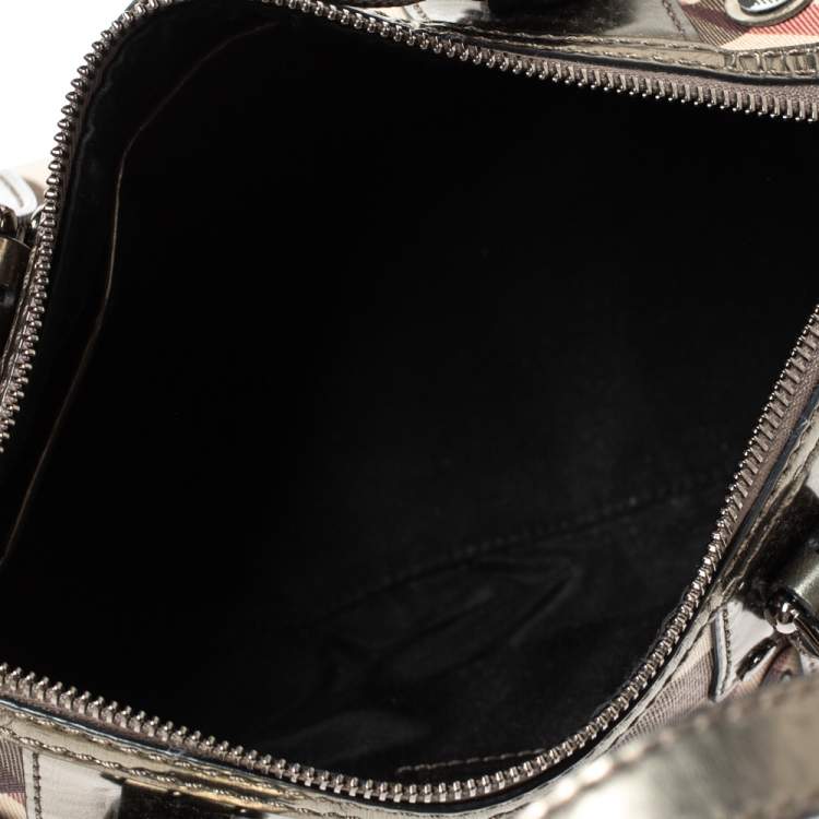 مملوكة مسبقًا Burberry Beige/Metallic Nova Check PVC and Patent Leather Chester Studded Boston Bag