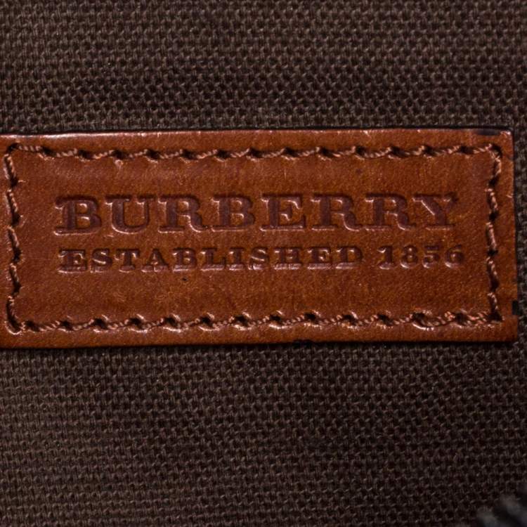Pre Owned Burberry Brown Leather and House Check Canvas Clutch