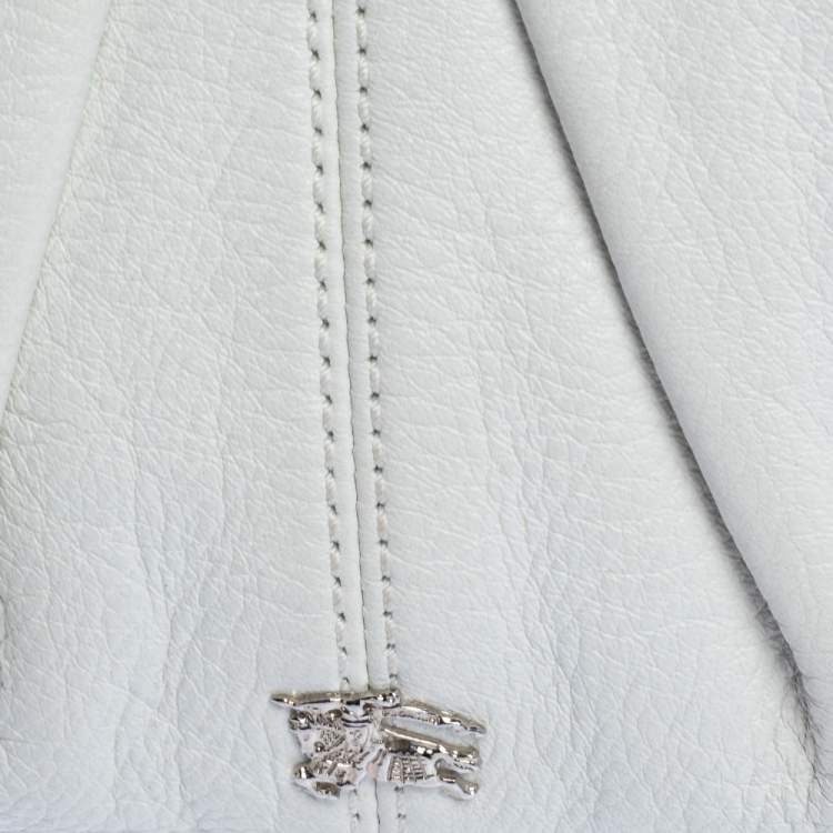 Pre Owned Burberry White Leather Small Malika Hobo