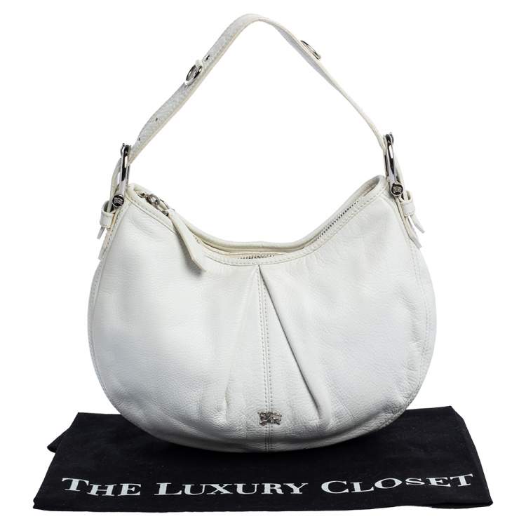 Pre Owned Burberry White Leather Small Malika Hobo