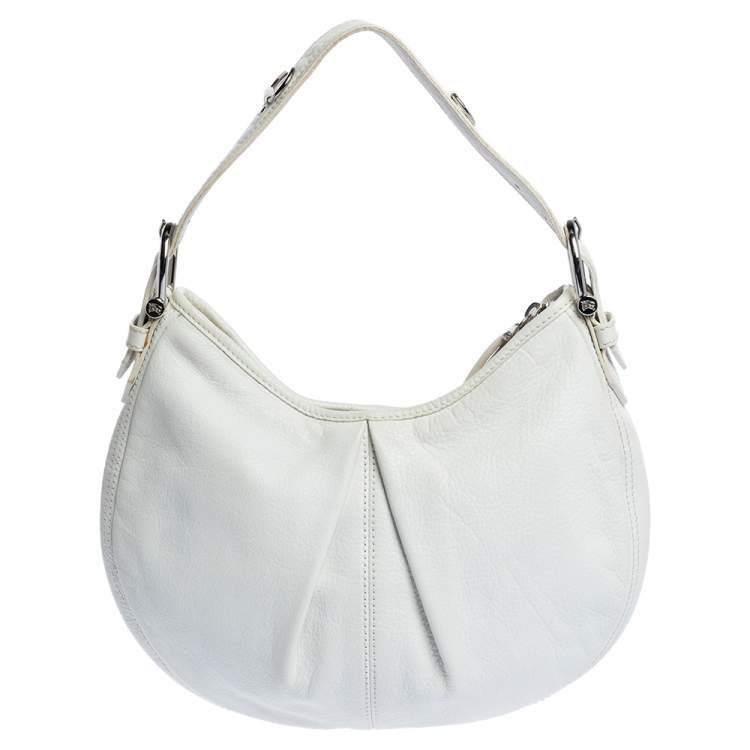 Pre Owned Burberry White Leather Small Malika Hobo