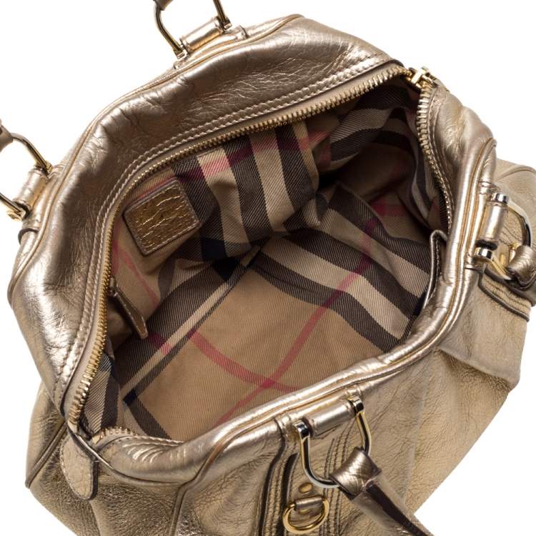 Pre Owned Burberry Metallic Gold Leather Ashbury Knight Satchel