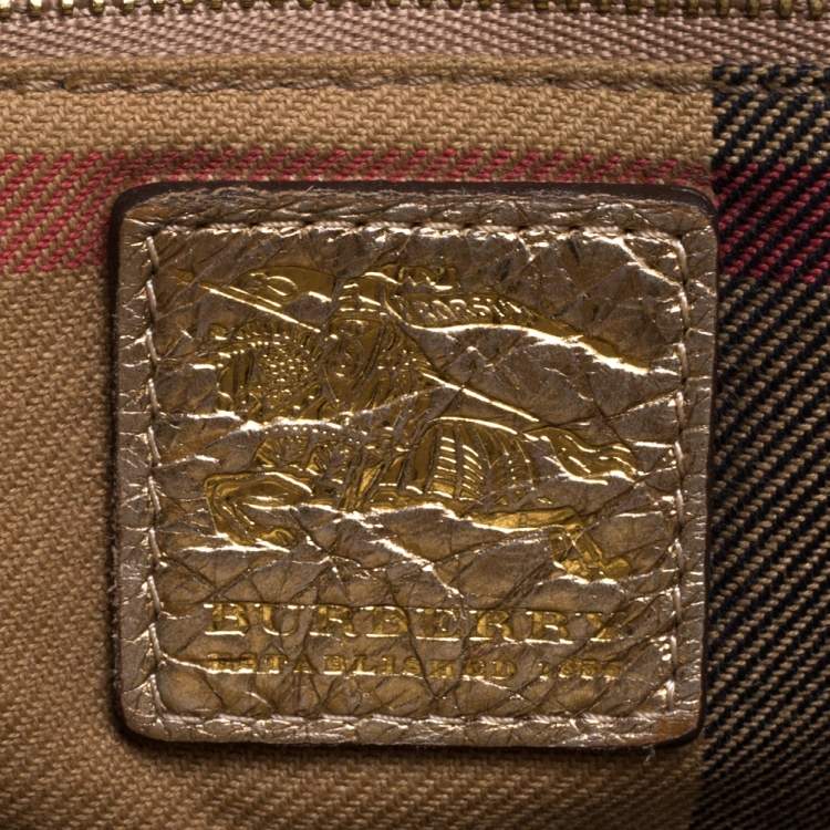 Pre Owned Burberry Metallic Gold Leather Ashbury Knight Satchel