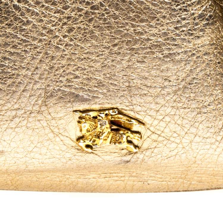 Pre Owned Burberry Metallic Gold Leather Ashbury Knight Satchel