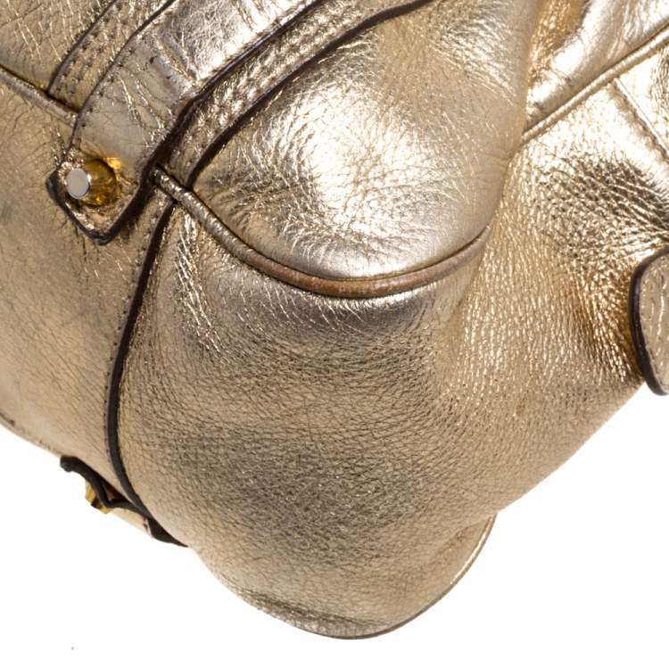 Pre Owned Burberry Metallic Gold Leather Ashbury Knight Satchel