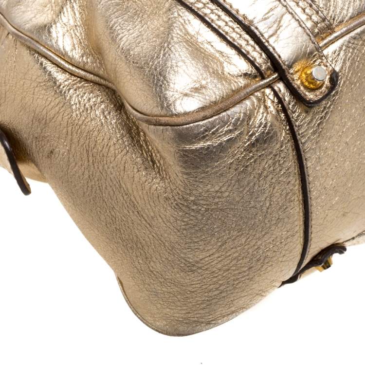 Pre Owned Burberry Metallic Gold Leather Ashbury Knight Satchel