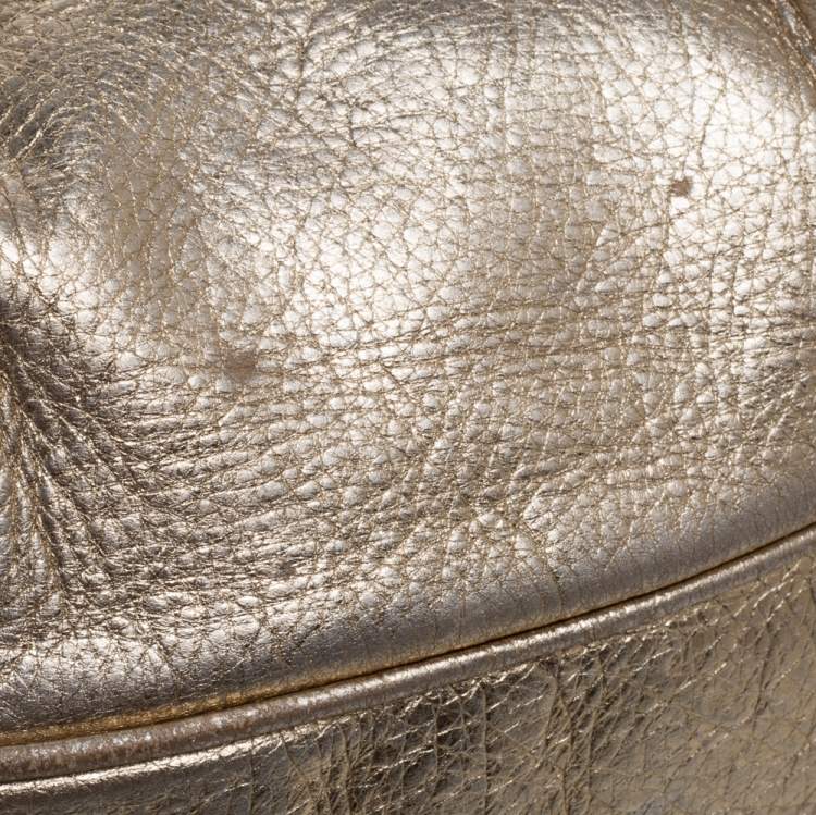 Pre Owned Burberry Metallic Gold Leather Ashbury Knight Satchel