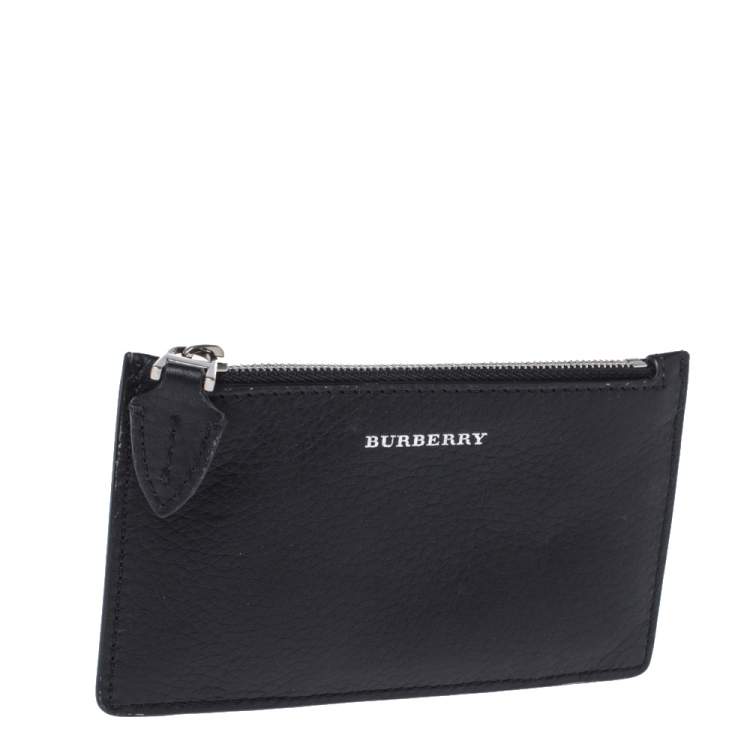 Pre Owned Burberry Black/Green Leather Alwyn Zip Card Holder