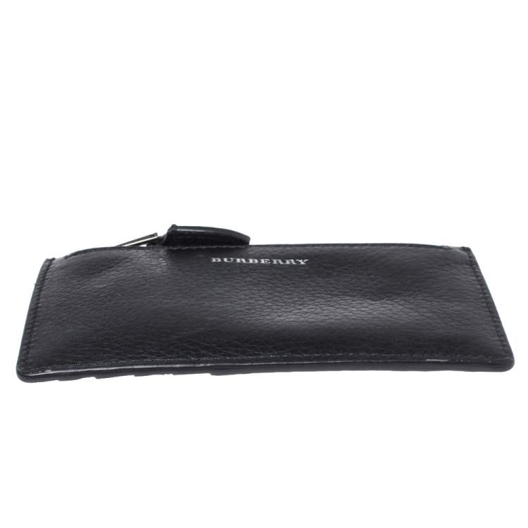 Pre Owned Burberry Black/Green Leather Alwyn Zip Card Holder