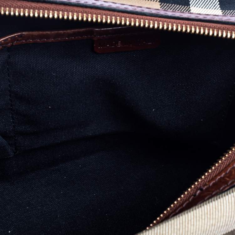Pre Owned Burberry Beige/Brown House Check Fabric and Leather Bridle Chester Bowling Bag