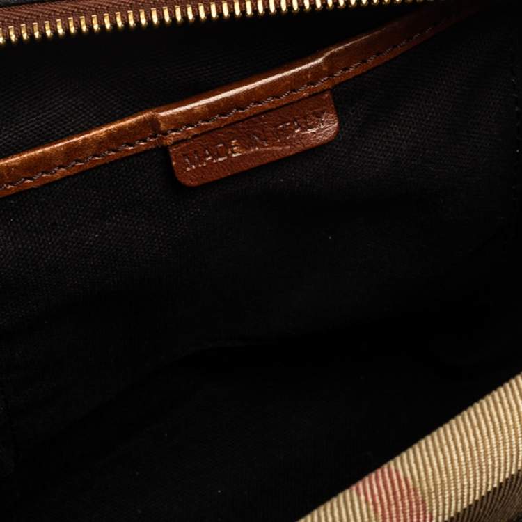 Pre Owned Burberry Beige/Brown House Check Fabric and Leather Bridle Chester Bowling Bag