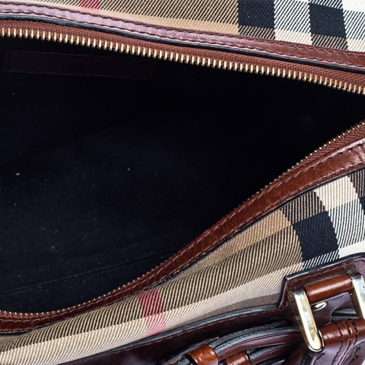 Pre Owned Burberry Beige/Brown House Check Fabric and Leather Bridle Chester Bowling Bag