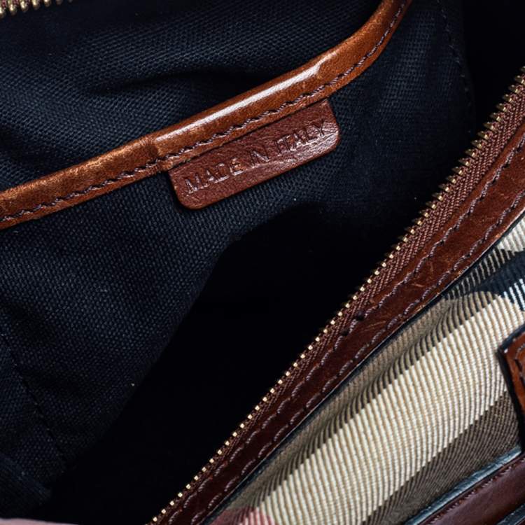 Pre Owned Burberry Beige/Brown House Check Fabric and Leather Bridle Chester Bowling Bag