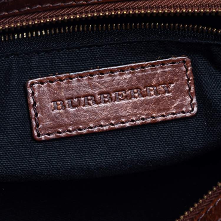 Pre Owned Burberry Beige/Brown House Check Fabric and Leather Bridle Chester Bowling Bag