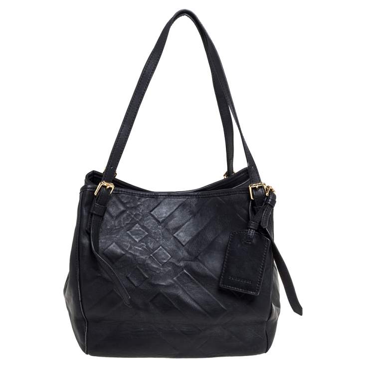 Burberry Black Embossed Check Leather Open Tote Burberry | TLC