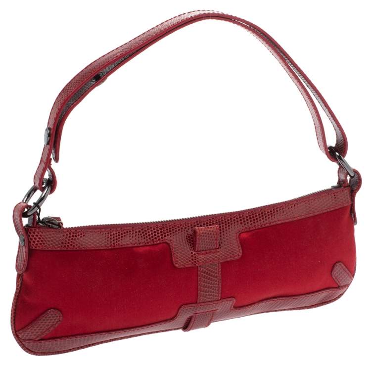 Pre Owned Burberry Red Satin and Lizard Pochette Bag