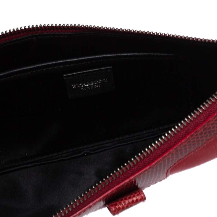 Pre Owned Burberry Red Satin and Lizard Pochette Bag