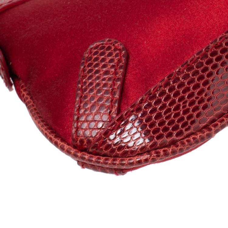 Pre Owned Burberry Red Satin and Lizard Pochette Bag