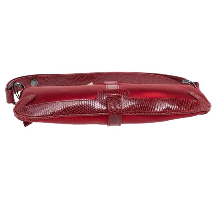 Pre Owned Burberry Red Satin and Lizard Pochette Bag