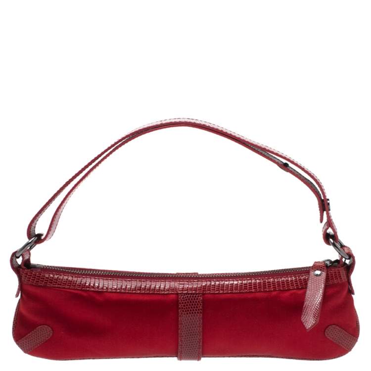 Pre Owned Burberry Red Satin and Lizard Pochette Bag