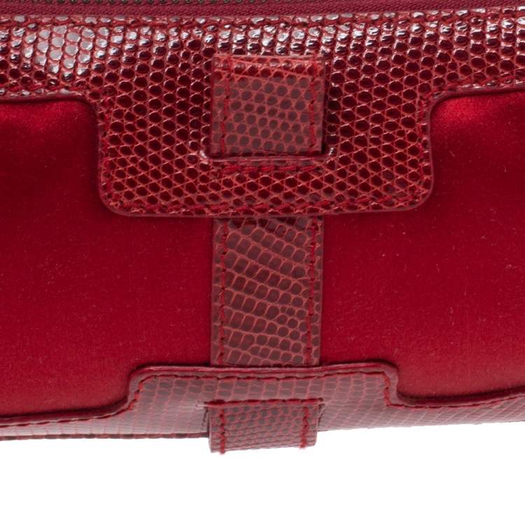 Pre Owned Burberry Red Satin and Lizard Pochette Bag