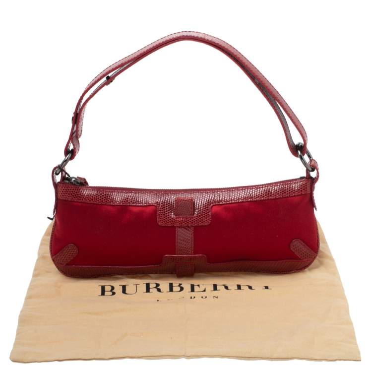 Pre Owned Burberry Red Satin and Lizard Pochette Bag