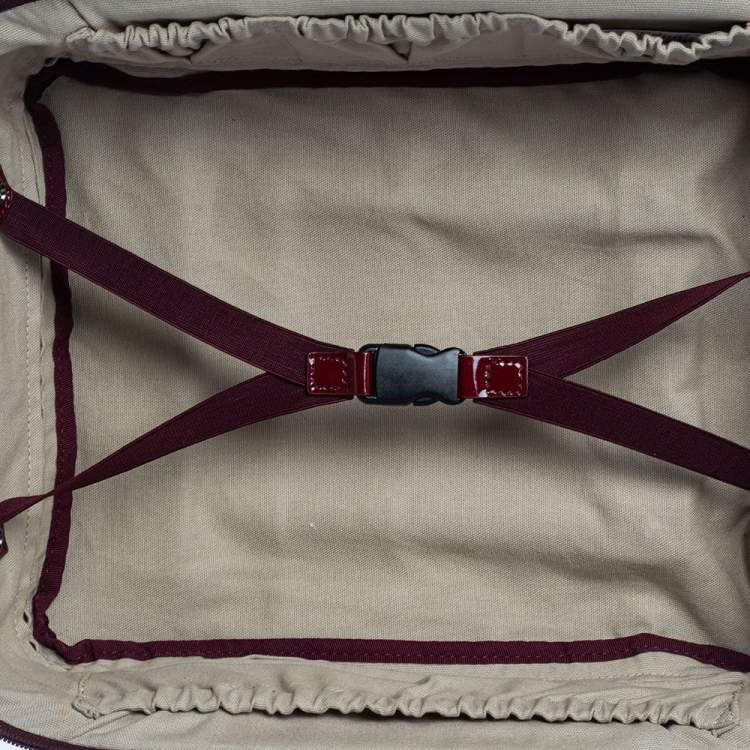 Pre Owned Burberry Burgundy Heart Check Coated Canvas and Patent Leather Trolley Bag 