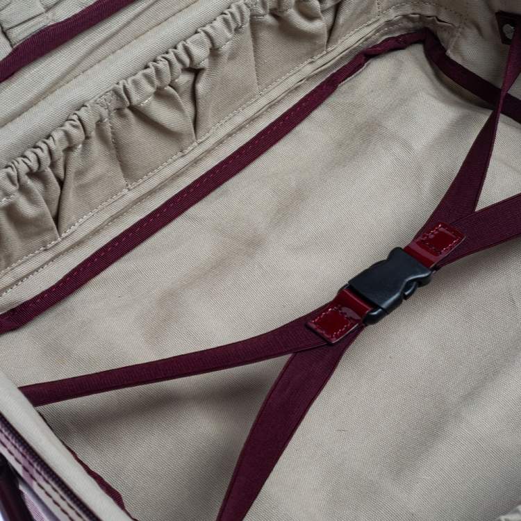 Pre Owned Burberry Burgundy Heart Check Coated Canvas and Patent Leather Trolley Bag 