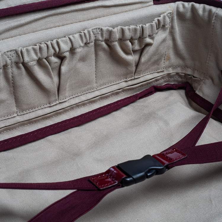 Pre Owned Burberry Burgundy Heart Check Coated Canvas and Patent Leather Trolley Bag 