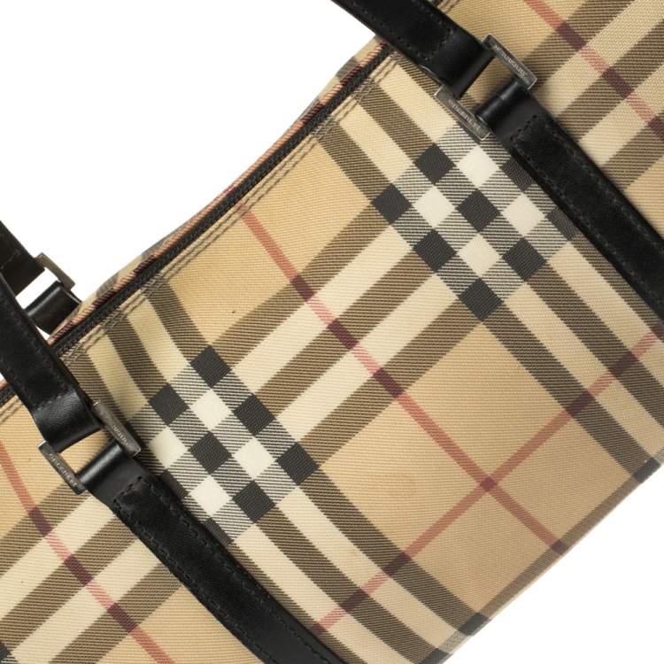 Pre Owned Burberry Beige/Black House Check Coated Canvas Duffel Bag