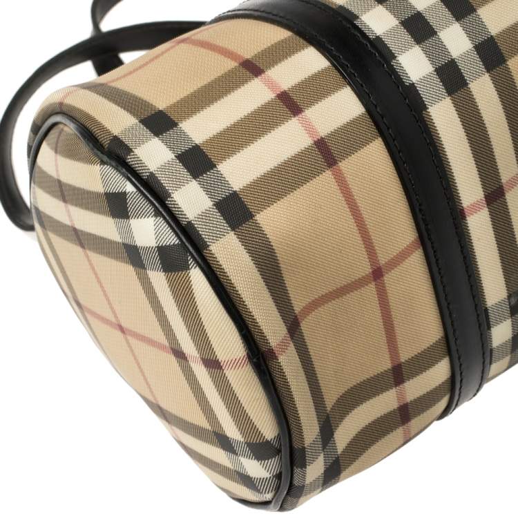 Pre Owned Burberry Beige/Black House Check Coated Canvas Duffel Bag