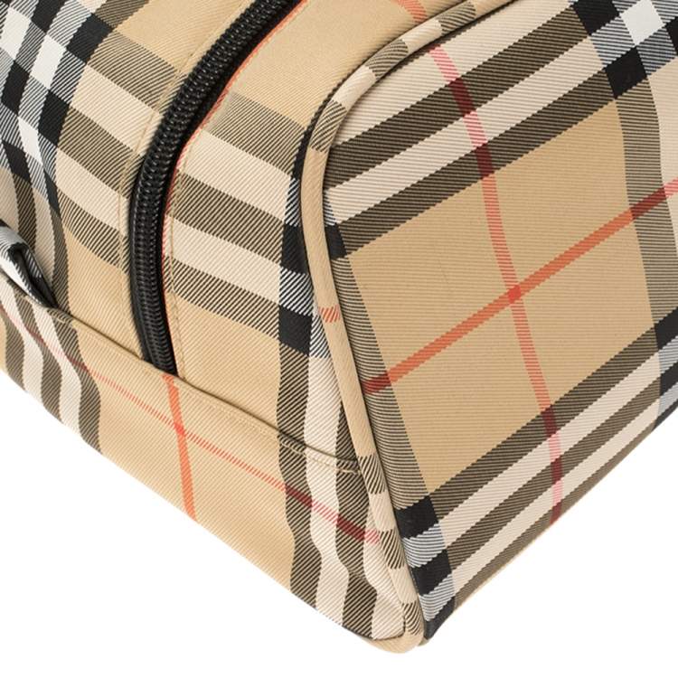 Pre Owned Burburry Golf Beige House Check Canvas Toiletry Bag