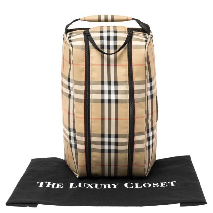 Pre Owned Burburry Golf Beige House Check Canvas Toiletry Bag