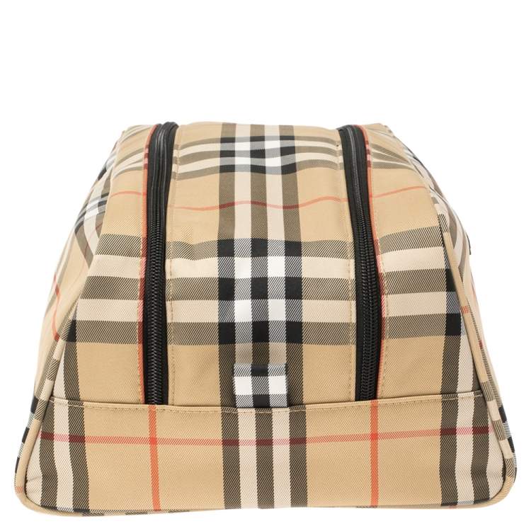 Pre Owned Burburry Golf Beige House Check Canvas Toiletry Bag